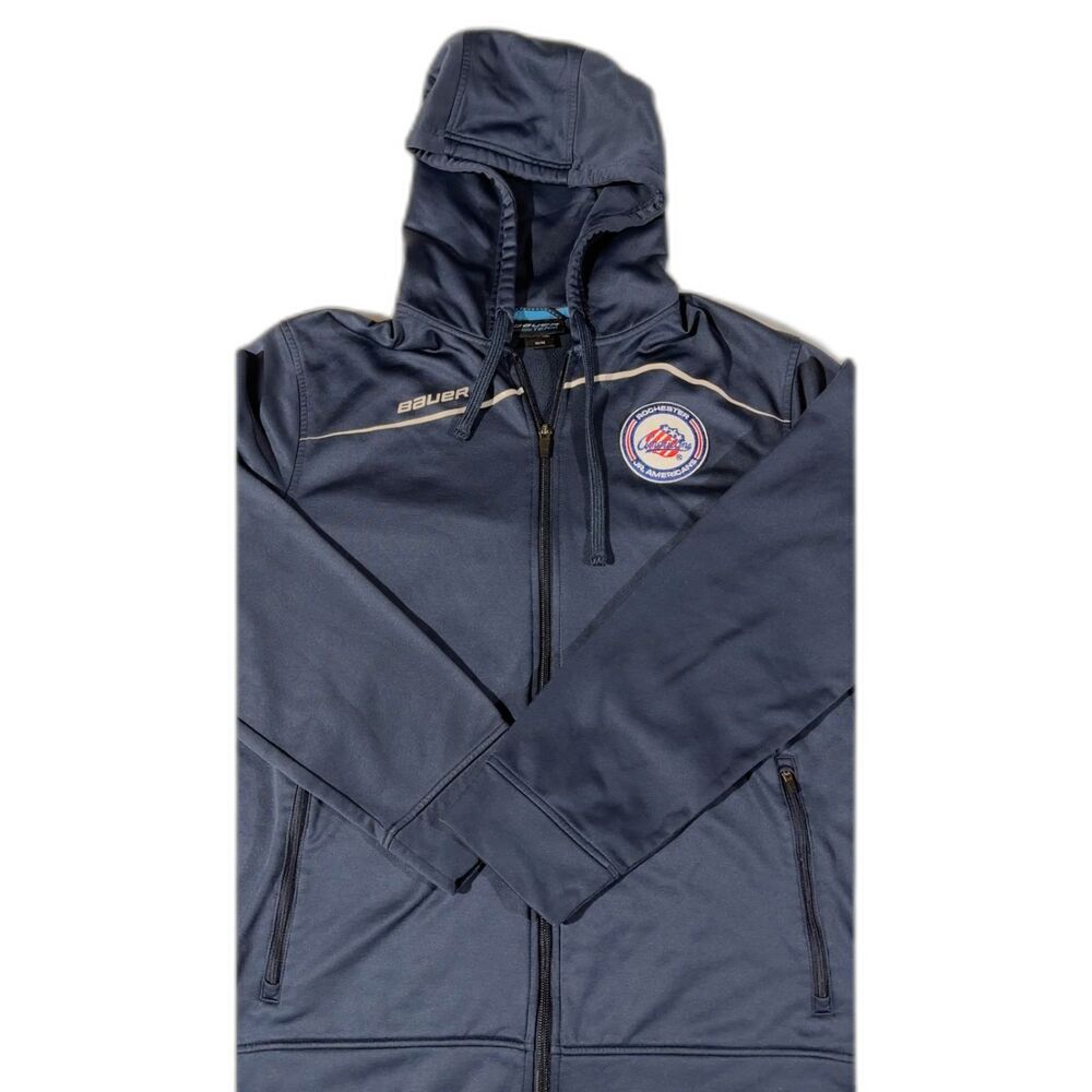 Bauer Team Rochester Jr Americans Navy Full Zip Hooded Jacket Hockey Sz M